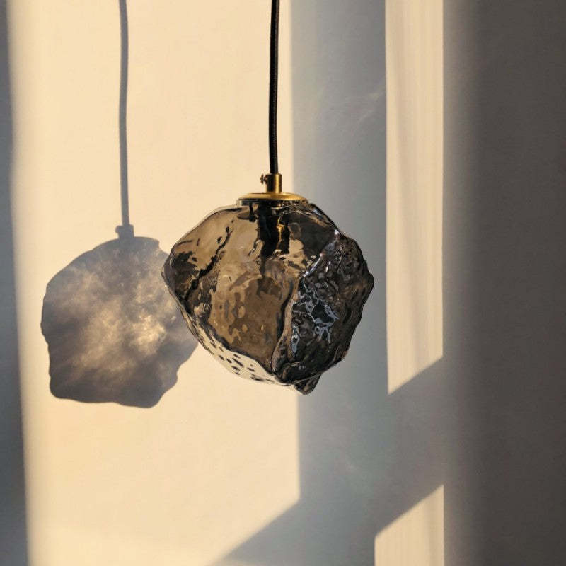 Minimalist Metal Glass Ice Cube Pendant Light — Amber / 110V-120V For US/CA