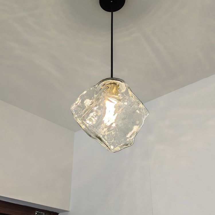 Minimalist Metal Glass Ice Cube Pendant Light — Amber / 220V-240V For UK/AU