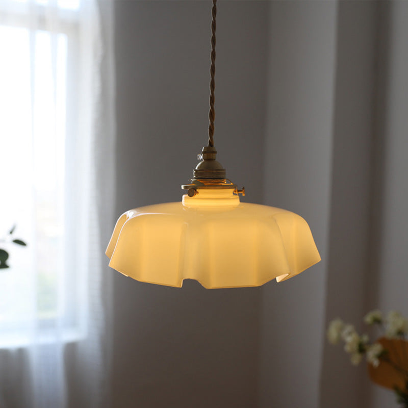 French Brass Glass Iron Folded Pendant Light