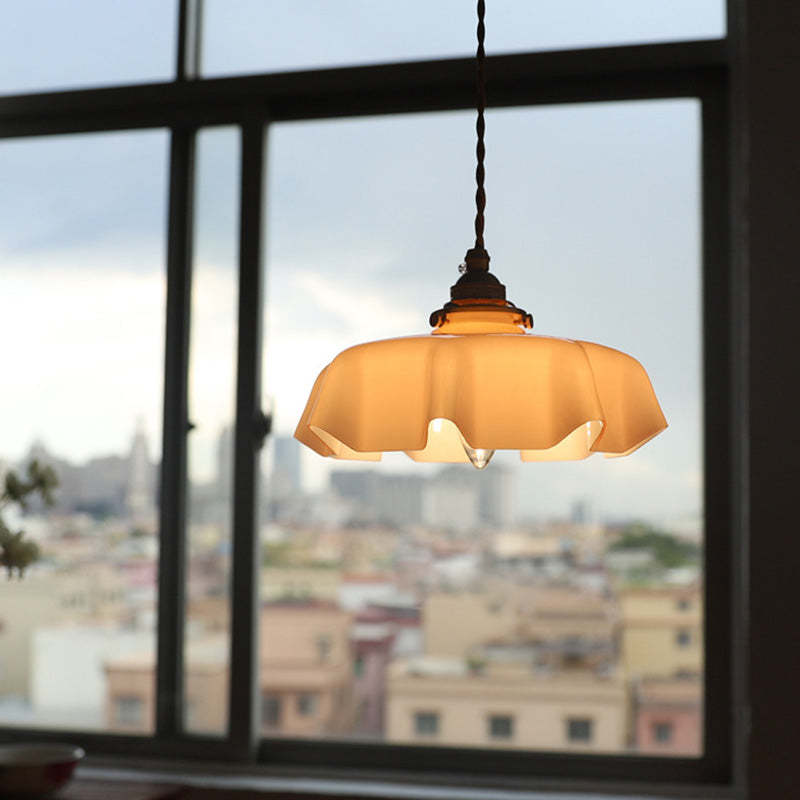 French Brass Glass Iron Folded Pendant Light