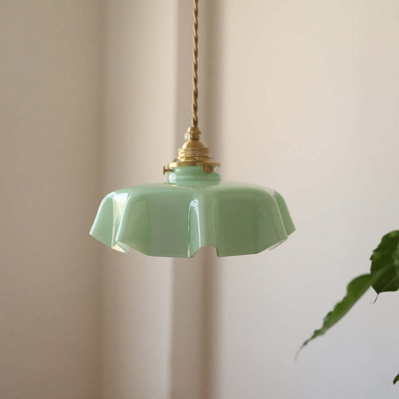 French Brass Glass Iron Folded Pendant Light