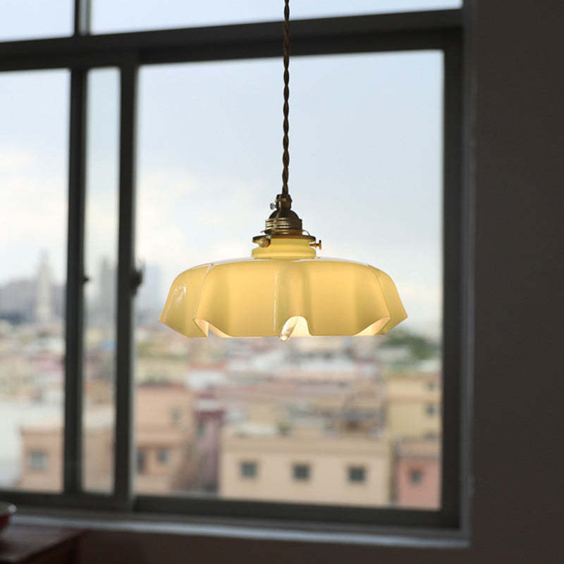 French Brass Glass Iron Folded Pendant Light