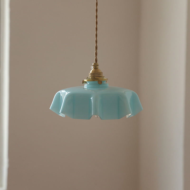 French Brass Glass Iron Folded Pendant Light