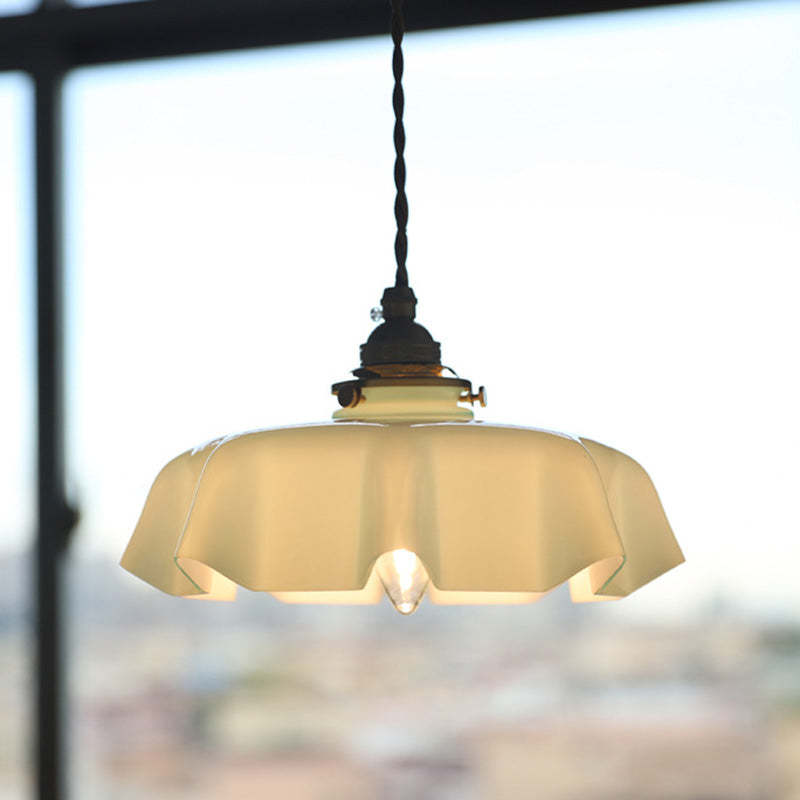 French Brass Glass Iron Folded Pendant Light