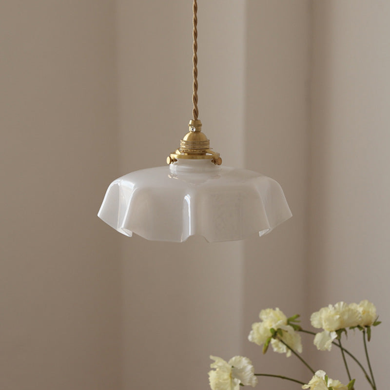 French Brass Glass Iron Folded Pendant Light