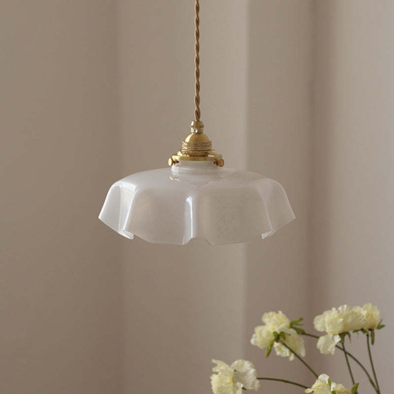 French Brass Glass Iron Folded Pendant Light