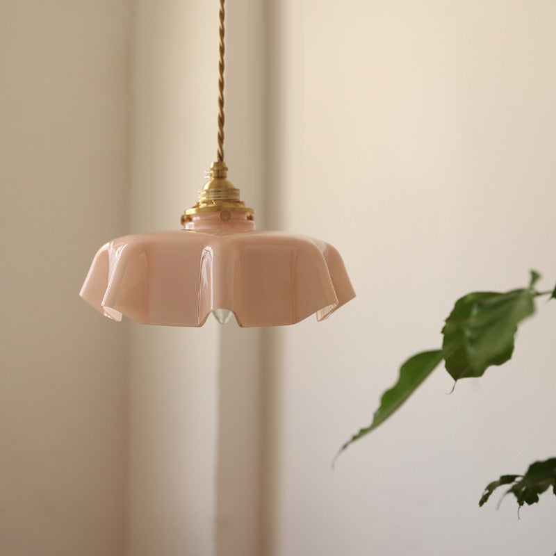 French Brass Glass Iron Folded Pendant Light