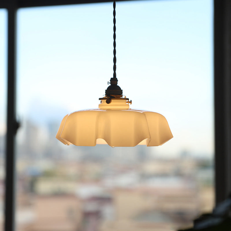 French Brass Glass Iron Folded Pendant Light
