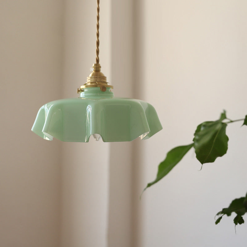 French Brass Glass Iron Folded Pendant Light
