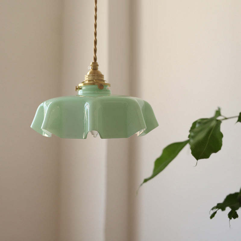 French Brass Glass Iron Folded Pendant Light