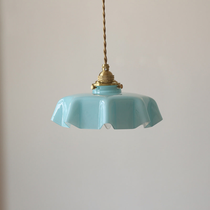 French Brass Glass Iron Folded Pendant Light