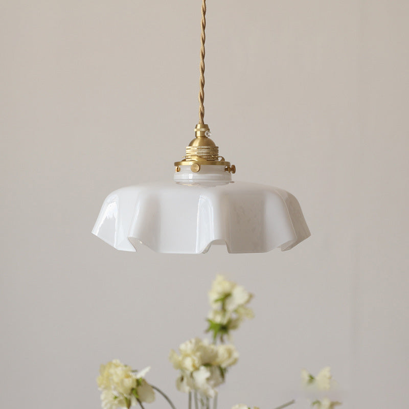 French Brass Glass Iron Folded Pendant Light