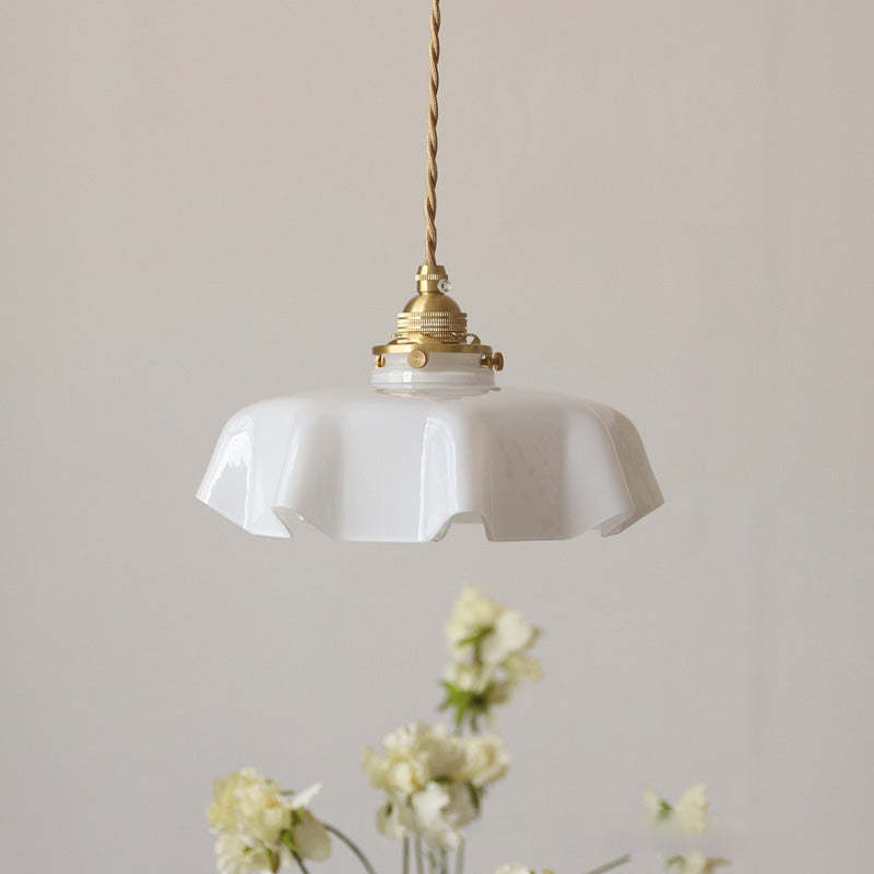 French Brass Glass Iron Folded Pendant Light
