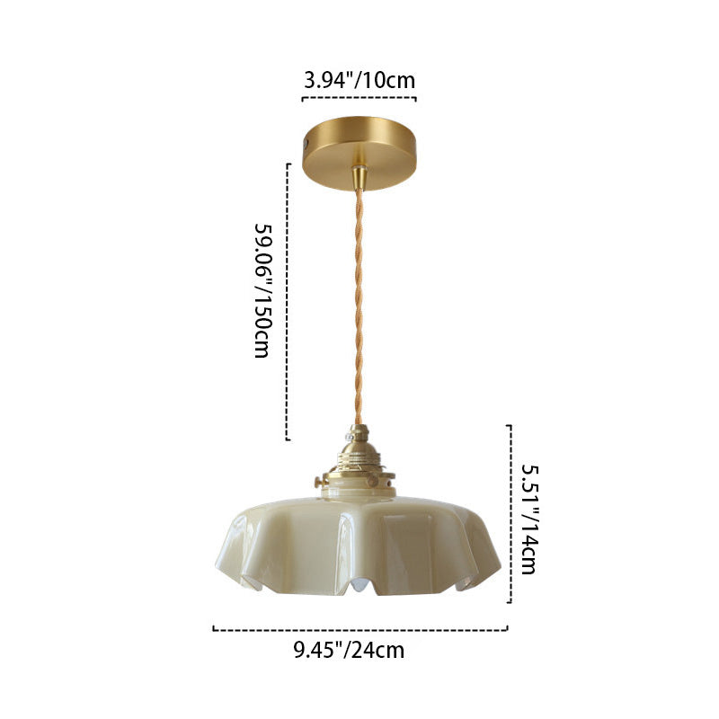 French Brass Glass Iron Folded Pendant Light