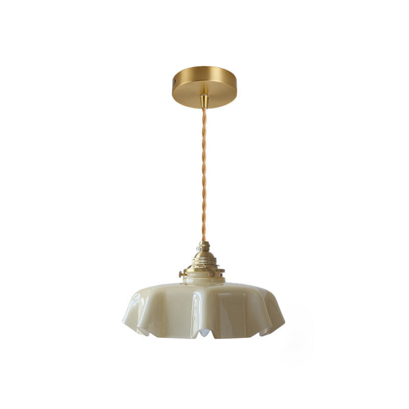 French Brass Glass Iron Folded Pendant Light