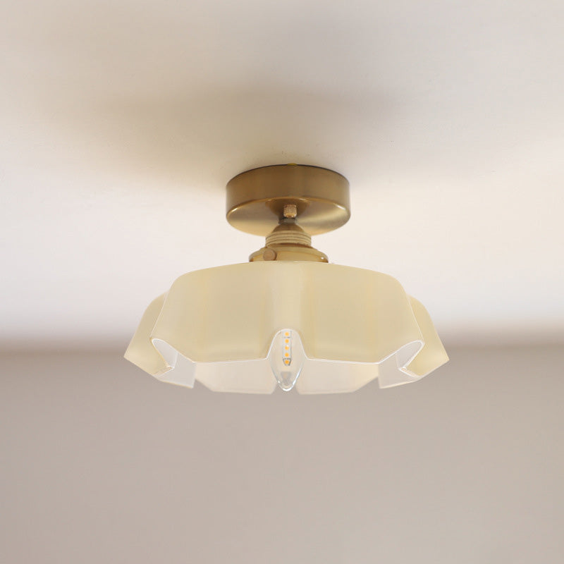 French Brass Glass Iron Folded Semi-Flush Ceiling Light