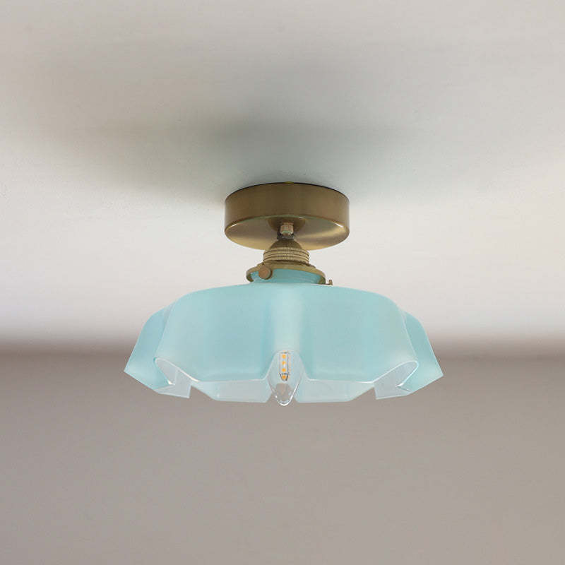 French Brass Glass Iron Folded Semi-Flush Ceiling Light — Beige / 220V-240V For UK/AU