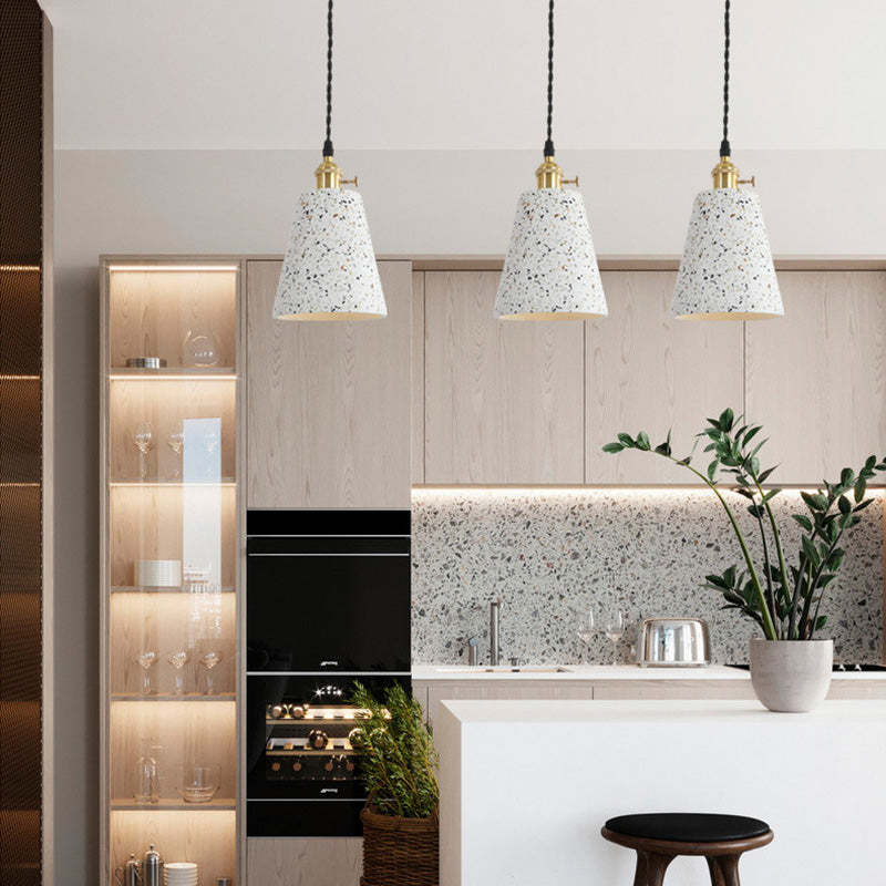 Nordic Terrazzo Brass Cylinder Cone Pendant Light