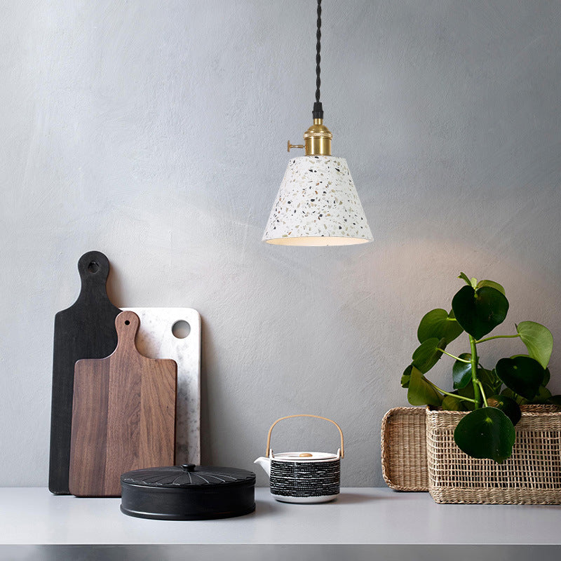 Nordic Terrazzo Brass Cylinder Cone Pendant Light