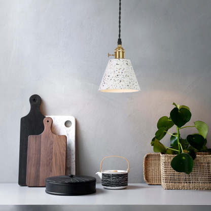 Nordic Terrazzo Brass Cylinder Cone Pendant Light