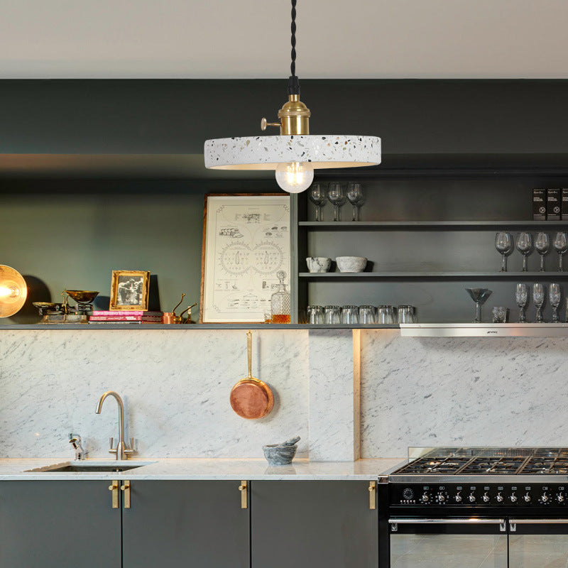 Nordic Terrazzo Brass Cylinder Cone Pendant Light — C / 110V-120V For US/CA