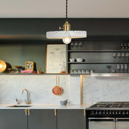 Nordic Terrazzo Brass Cylinder Cone Pendant Light — C / 110V-120V For US/CA