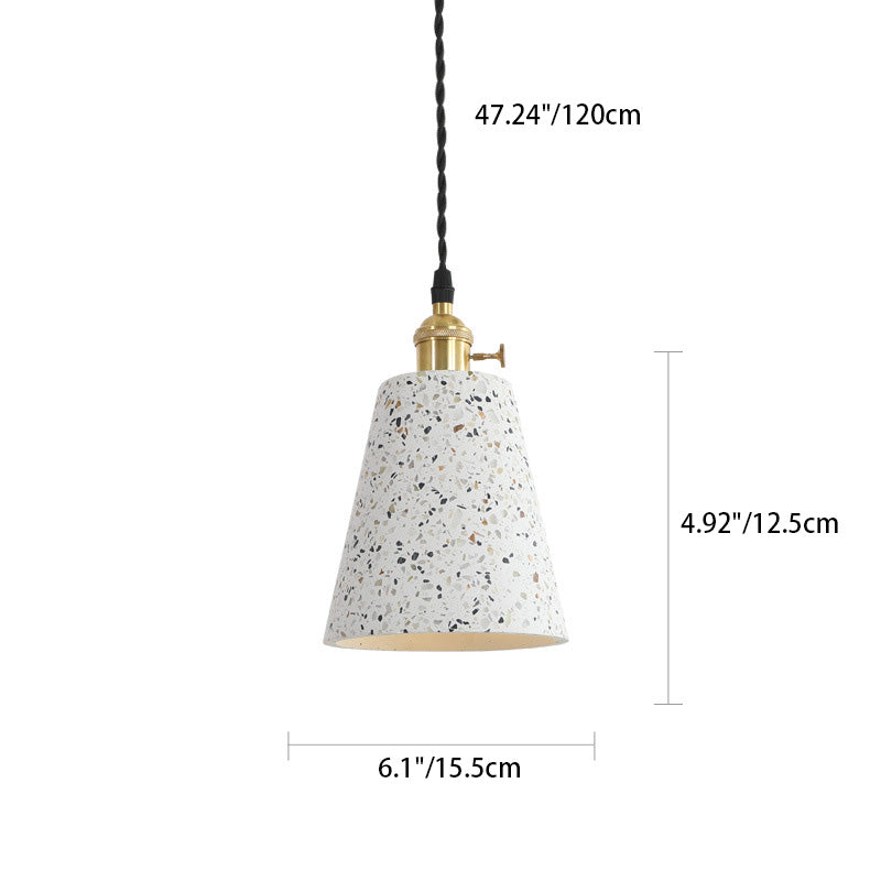 Nordic Terrazzo Brass Cylinder Cone Pendant Light — E / 110V-120V For US/CA