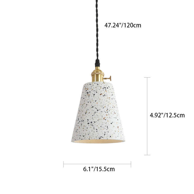 Nordic Terrazzo Brass Cylinder Cone Pendant Light — E / 110V-120V For US/CA