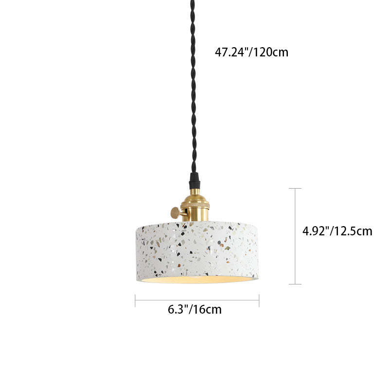 Nordic Terrazzo Brass Cylinder Cone Pendant Light — D / 220V-240V For UK/AU