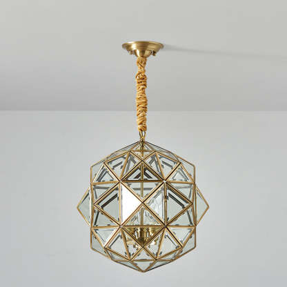 Mid-Century Waterproof Copper Glass Cage Rhombic Chandelier