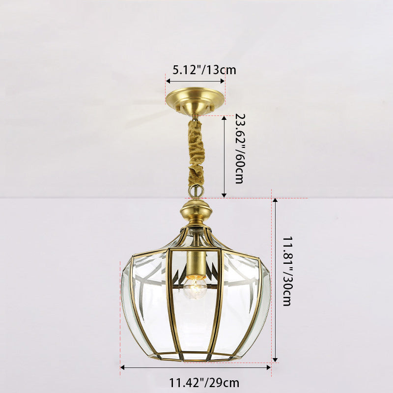 Mid-Century Waterproof Copper Glass Cage Rhombic Chandelier — E / 110V-120V For US/CA