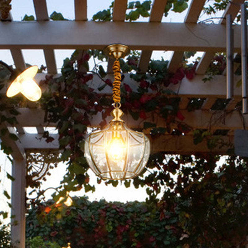 Mid-Century Waterproof Copper Glass Cage Rhombic Chandelier