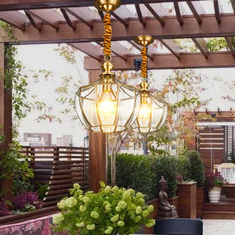 Mid-Century Waterproof Copper Glass Cage Rhombic Chandelier