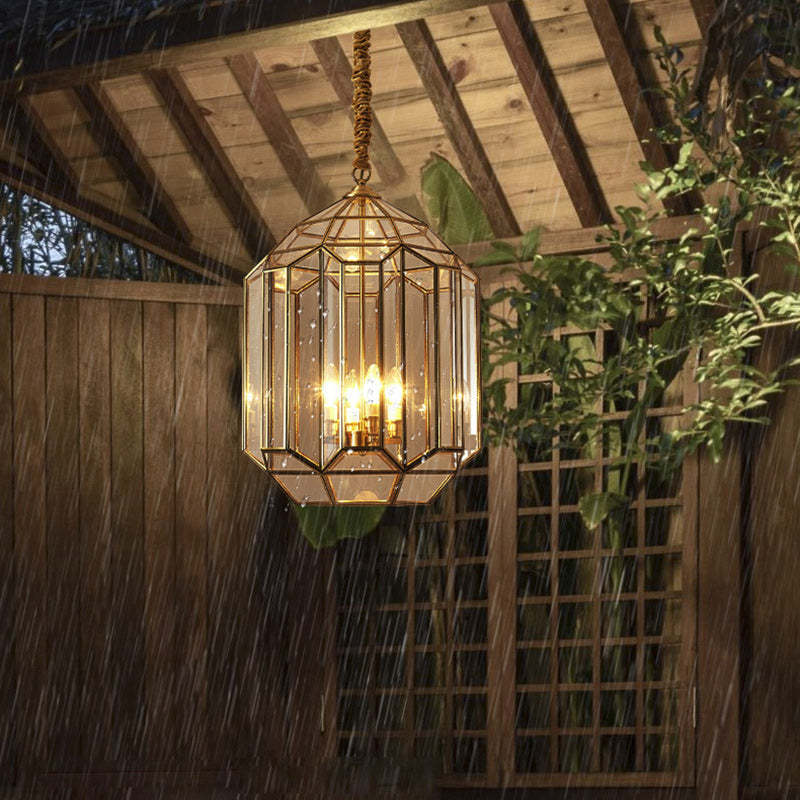 Mid-Century Waterproof Copper Glass Cage Rhombic Chandelier — A / 220V-240V For UK/AU