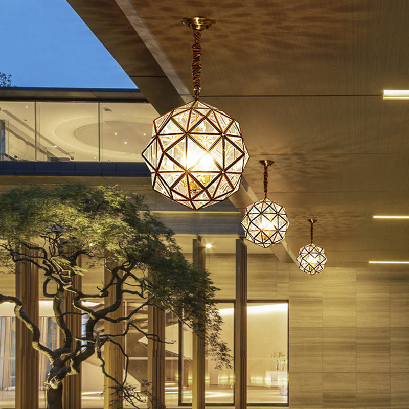 Mid-Century Waterproof Copper Glass Cage Rhombic Chandelier — B / 110V-120V For US/CA