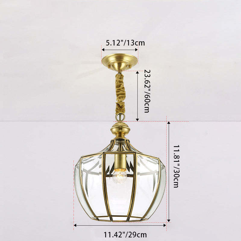 Mid-Century Waterproof Copper Glass Cage Rhombic Chandelier — E / 110V-120V For US/CA