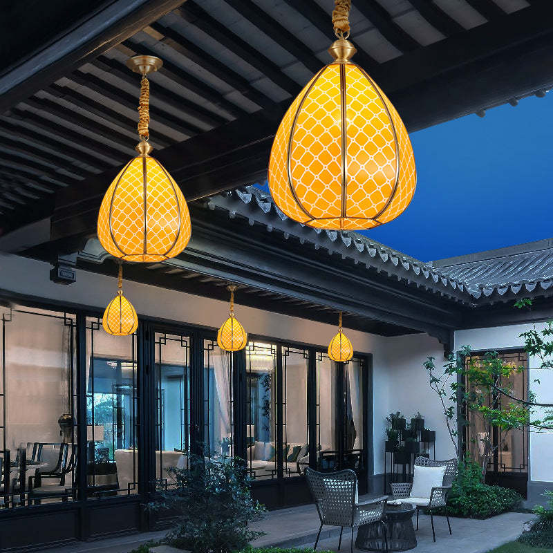 Mid-Century Waterproof Copper Glass Cage Rhombic Chandelier