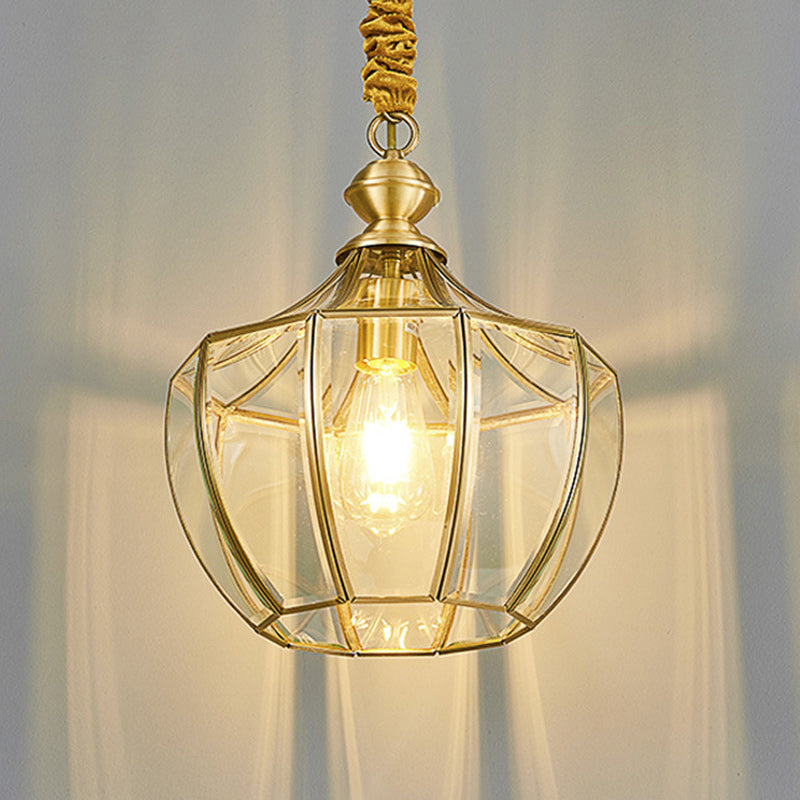 Mid-Century Waterproof Copper Glass Cage Rhombic Chandelier