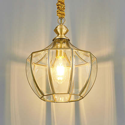 Mid-Century Waterproof Copper Glass Cage Rhombic Chandelier