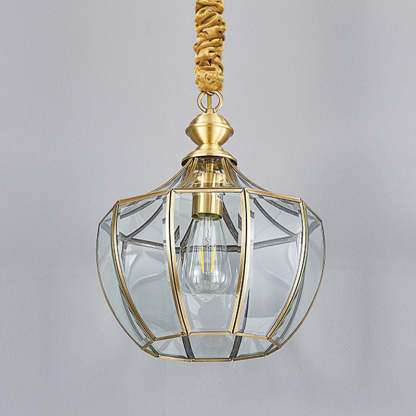 Mid-Century Waterproof Copper Glass Cage Rhombic Chandelier