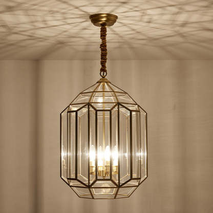 Mid-Century Waterproof Copper Glass Cage Rhombic Chandelier