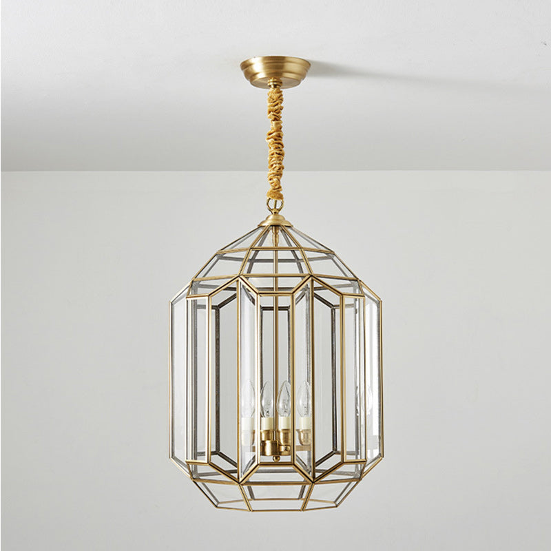 Mid-Century Waterproof Copper Glass Cage Rhombic Chandelier