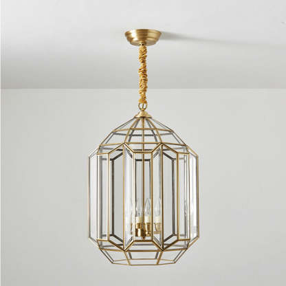 Mid-Century Waterproof Copper Glass Cage Rhombic Chandelier