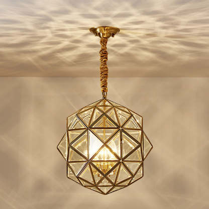 Mid-Century Waterproof Copper Glass Cage Rhombic Chandelier