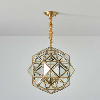 Mid-Century Waterproof Copper Glass Cage Rhombic Chandelier