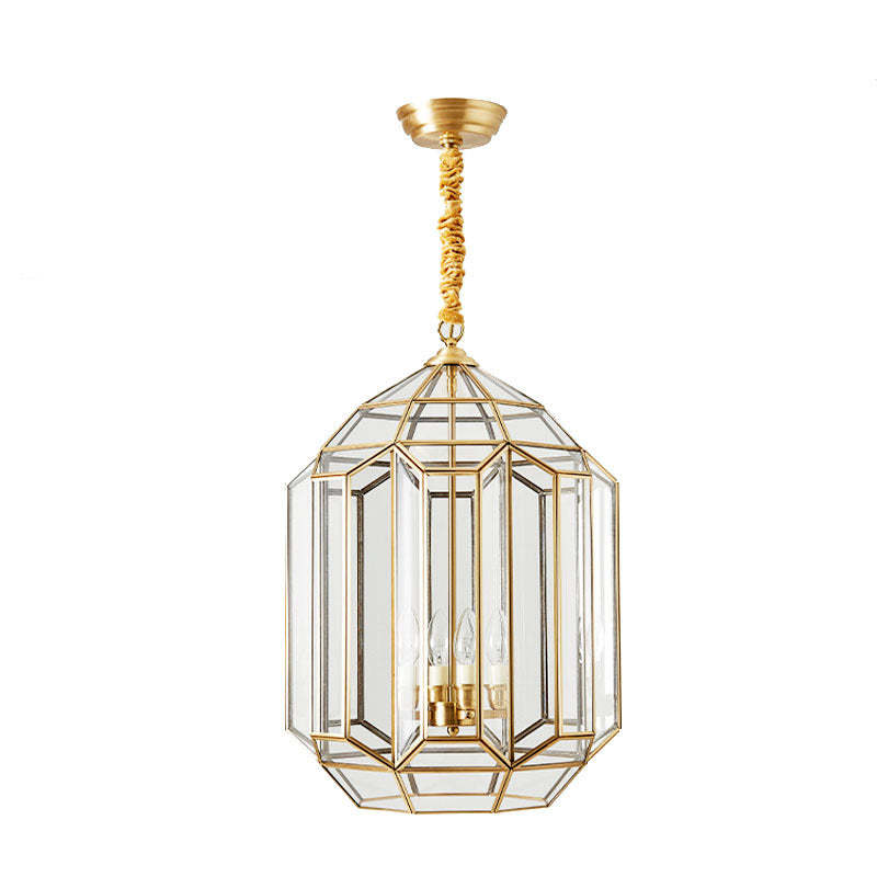 Mid-Century Waterproof Copper Glass Cage Rhombic Chandelier