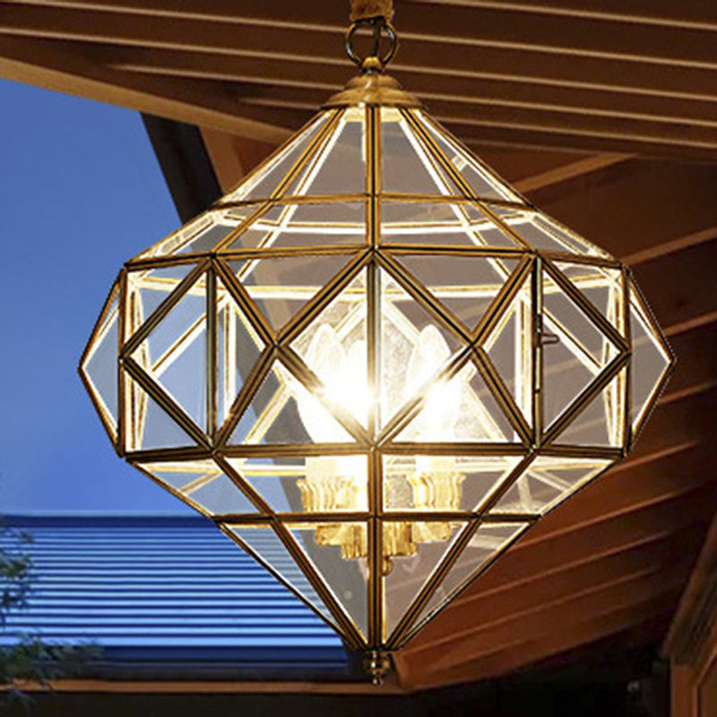 Mid-Century Waterproof Copper Glass Cage Rhombic Chandelier — D / 110V-120V For US/CA