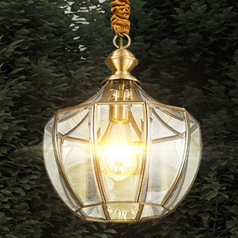 Mid-Century Waterproof Copper Glass Cage Rhombic Chandelier