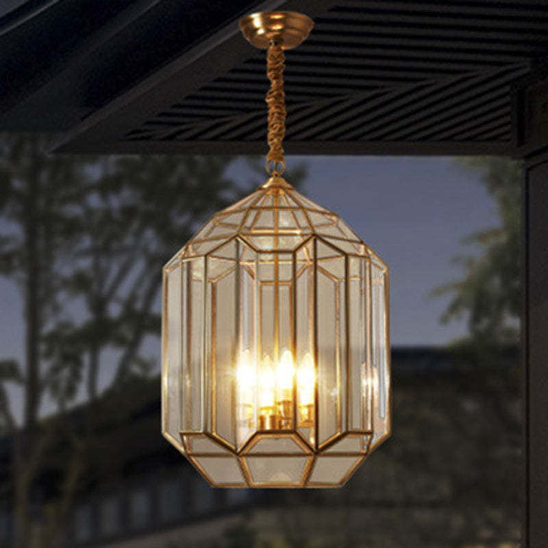 Mid-Century Waterproof Copper Glass Cage Rhombic Chandelier — D / 220V-240V For UK/AU