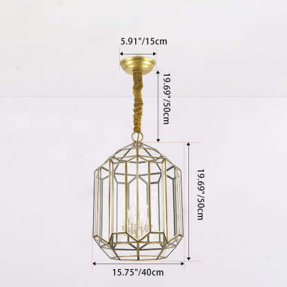Mid-Century Waterproof Copper Glass Cage Rhombic Chandelier — F / 110V-120V For US/CA